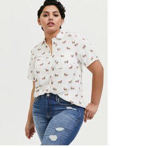 WHITE CORGI CHALLIS BUTTON FRONT SHIRT